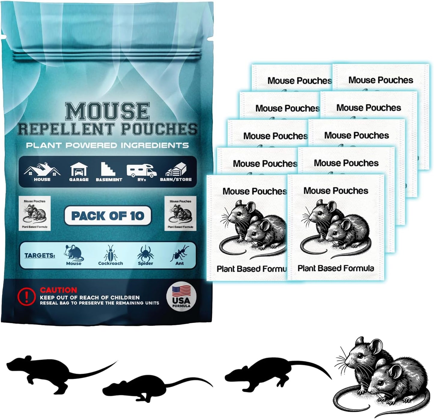 10Pack Plant - Powered Natural Mouse Repellent Pouches for Indoor Use only