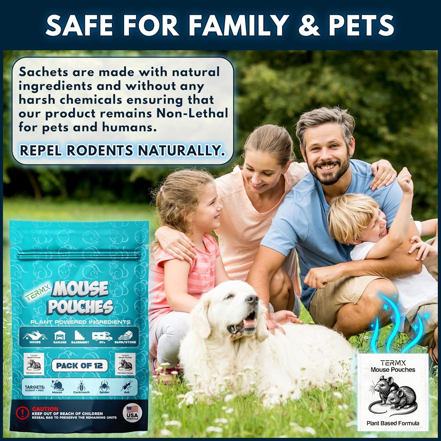 12Pack Plant - Powered Natural Mouse Repellent Pouches for Indoor Use only