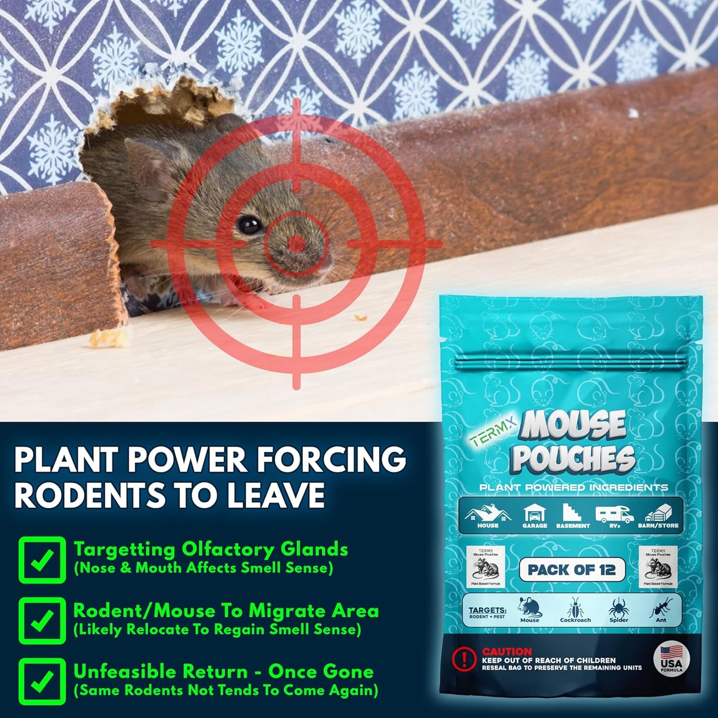 12Pack Plant - Powered Natural Mouse Repellent Pouches for Indoor Use only