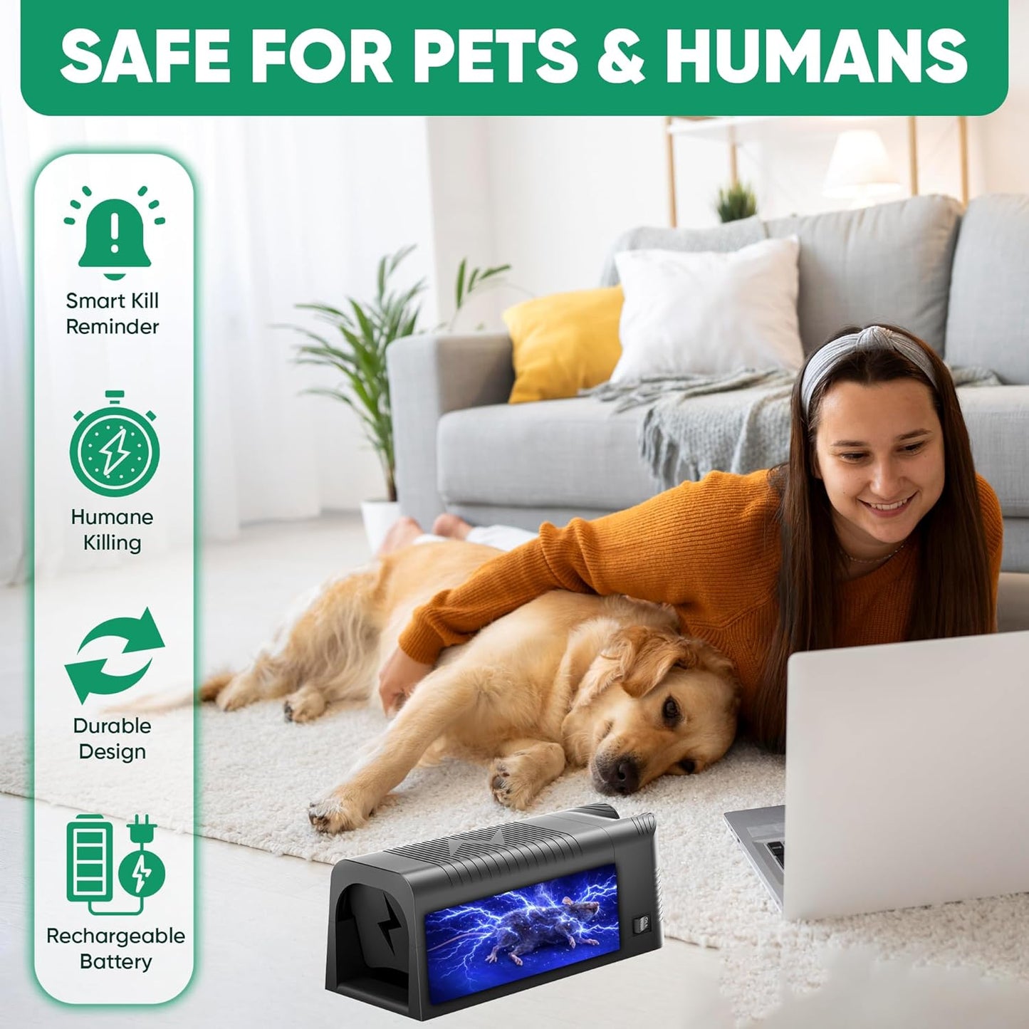 Rechargeable Electric Mouse Trap Zapper with Powerful Voltage of 2200V