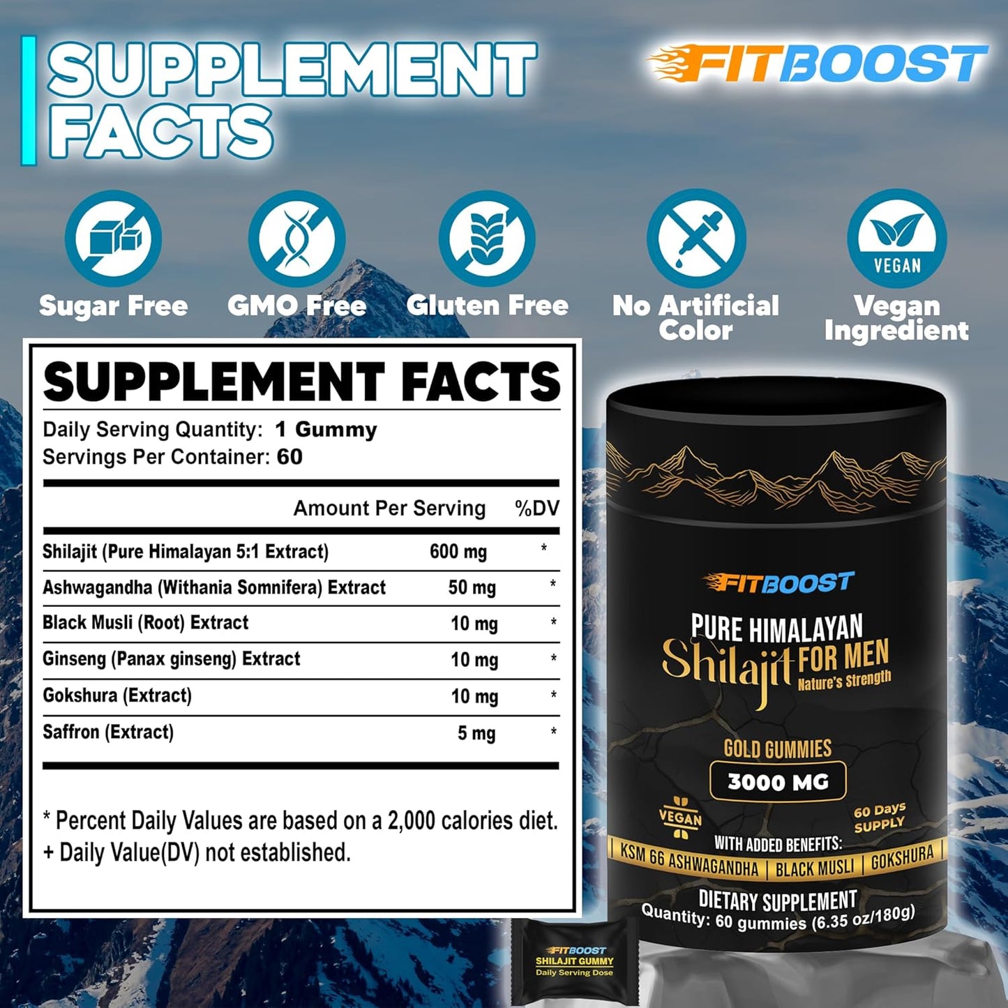 Sundried Himalayan Natural Shilajit Gummies for Men or Women 60 Days Supply