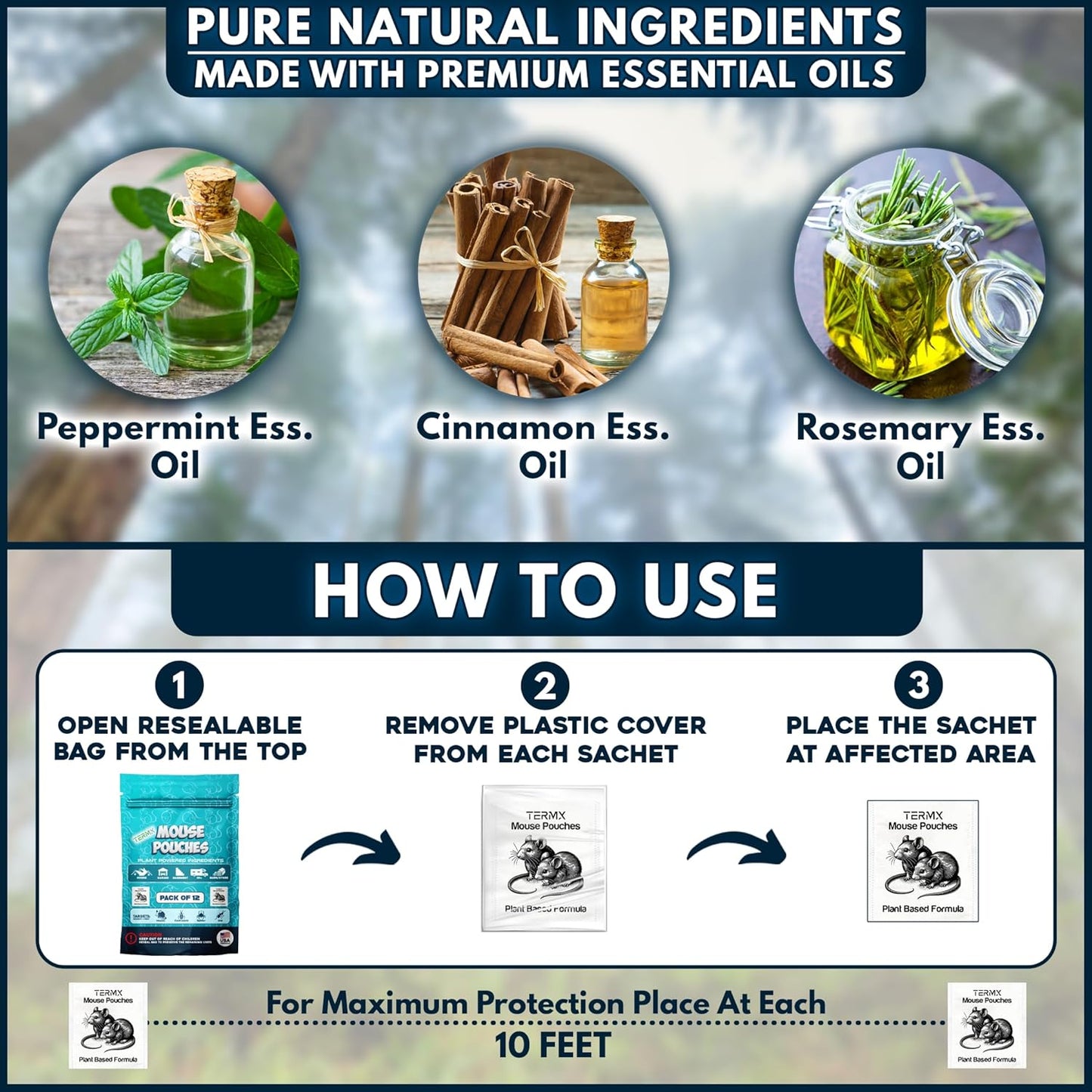 12Pack Plant - Powered Natural Mouse Repellent Pouches for Indoor Use only