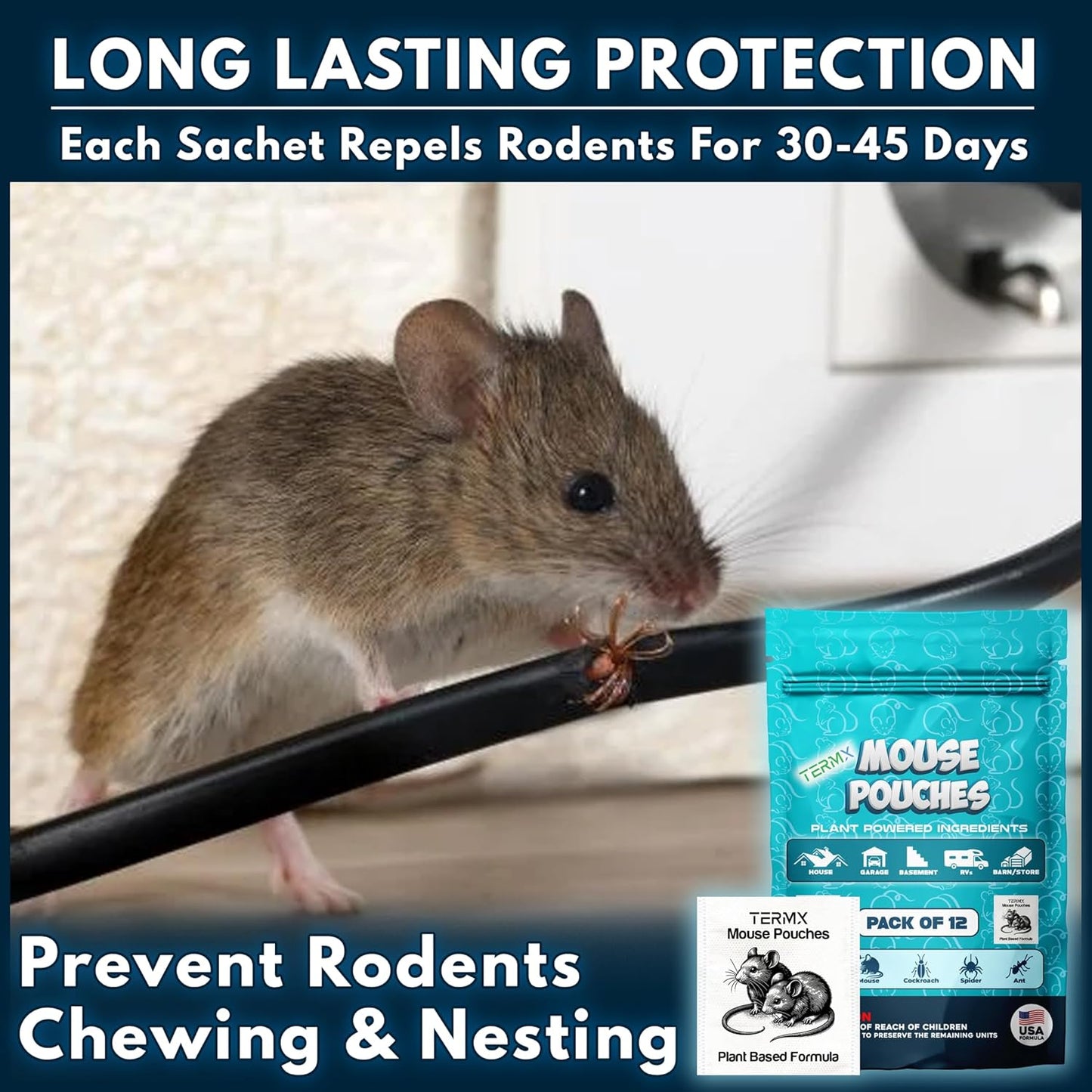 12Pack Plant - Powered Natural Mouse Repellent Pouches for Indoor Use only