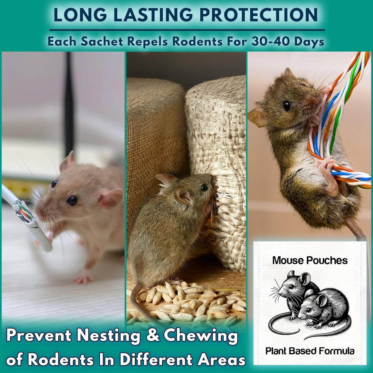 10Pack Plant - Powered Natural Mouse Repellent Pouches for Indoor Use only