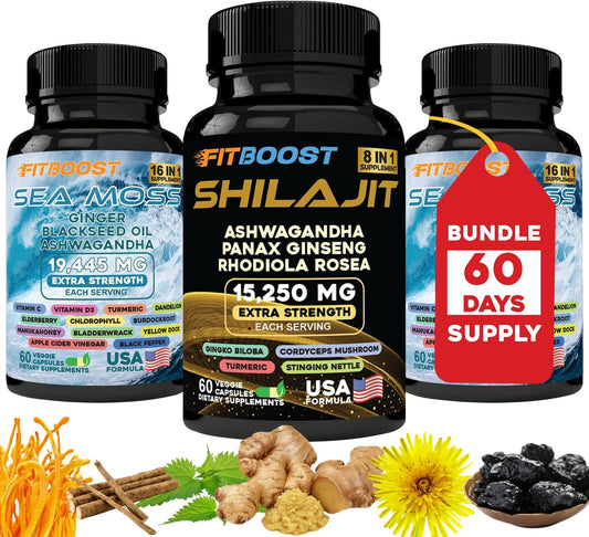 60Day Supply Sea Moss and Shilajit Bundle for Men All-in-1 Dynamic Vitality Bundled