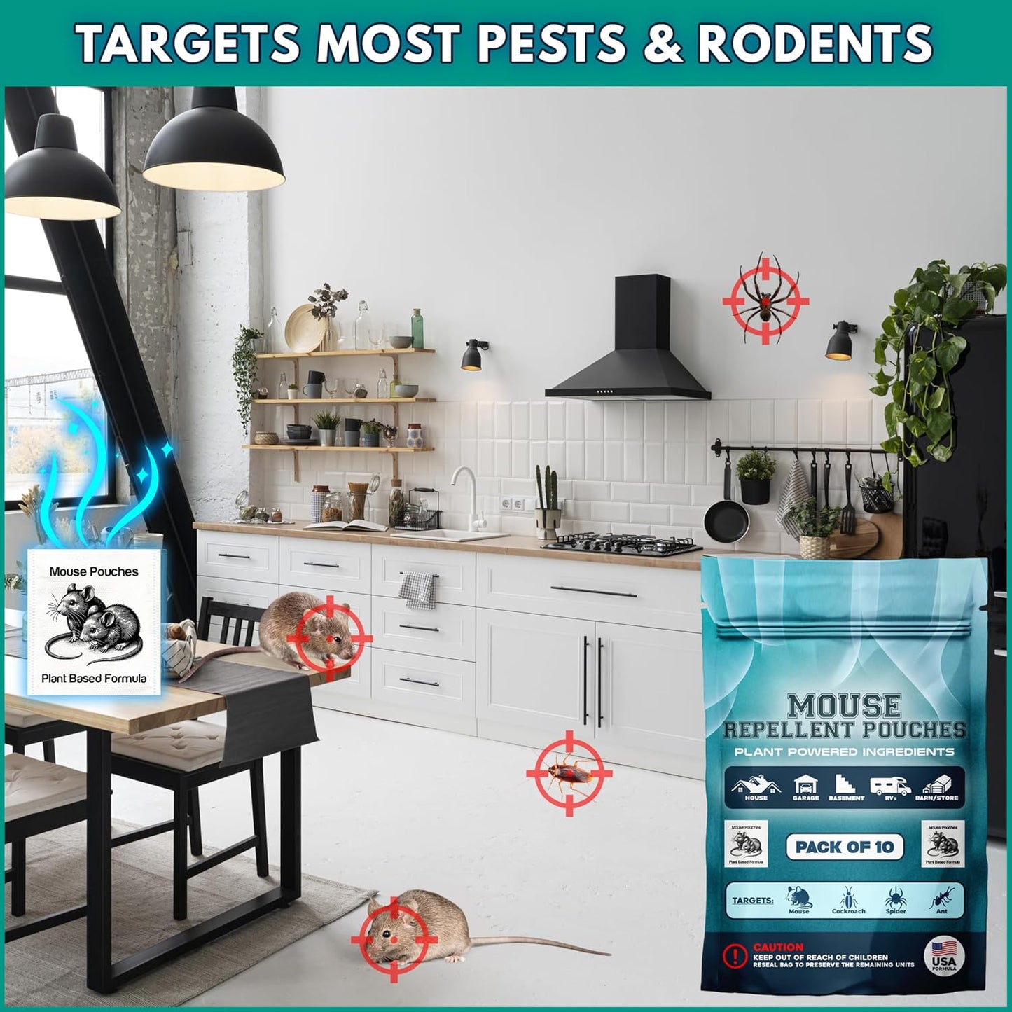 10Pack Plant - Powered Natural Mouse Repellent Pouches for Indoor Use only