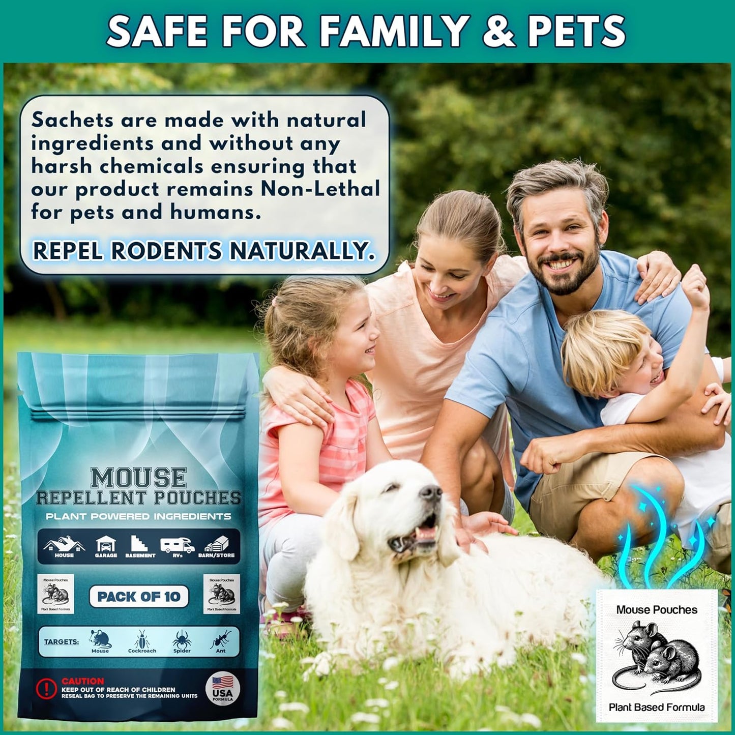 10Pack Plant - Powered Natural Mouse Repellent Pouches for Indoor Use only