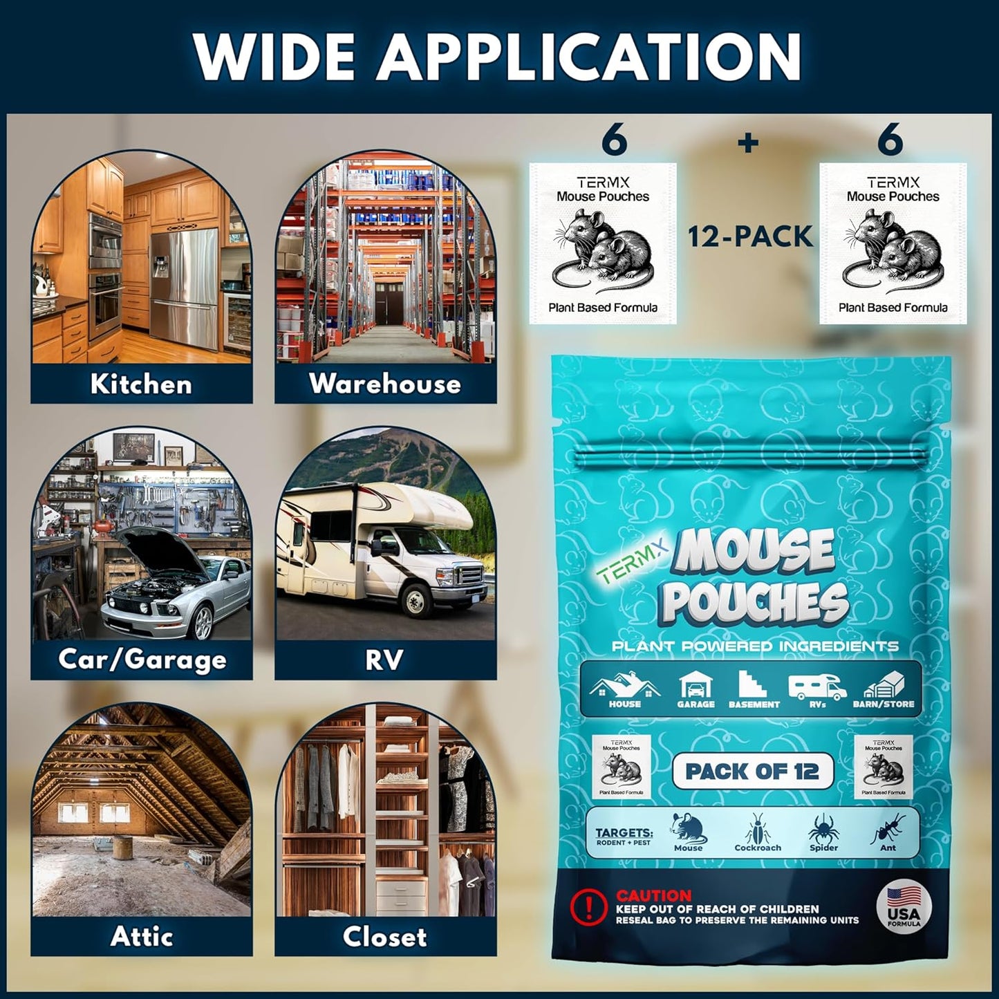 12Pack Plant - Powered Natural Mouse Repellent Pouches for Indoor Use only