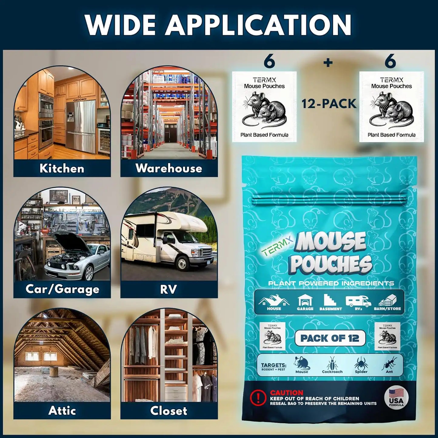 12Pack Plant - Powered Natural Mouse Repellent Pouches for Indoor Use only