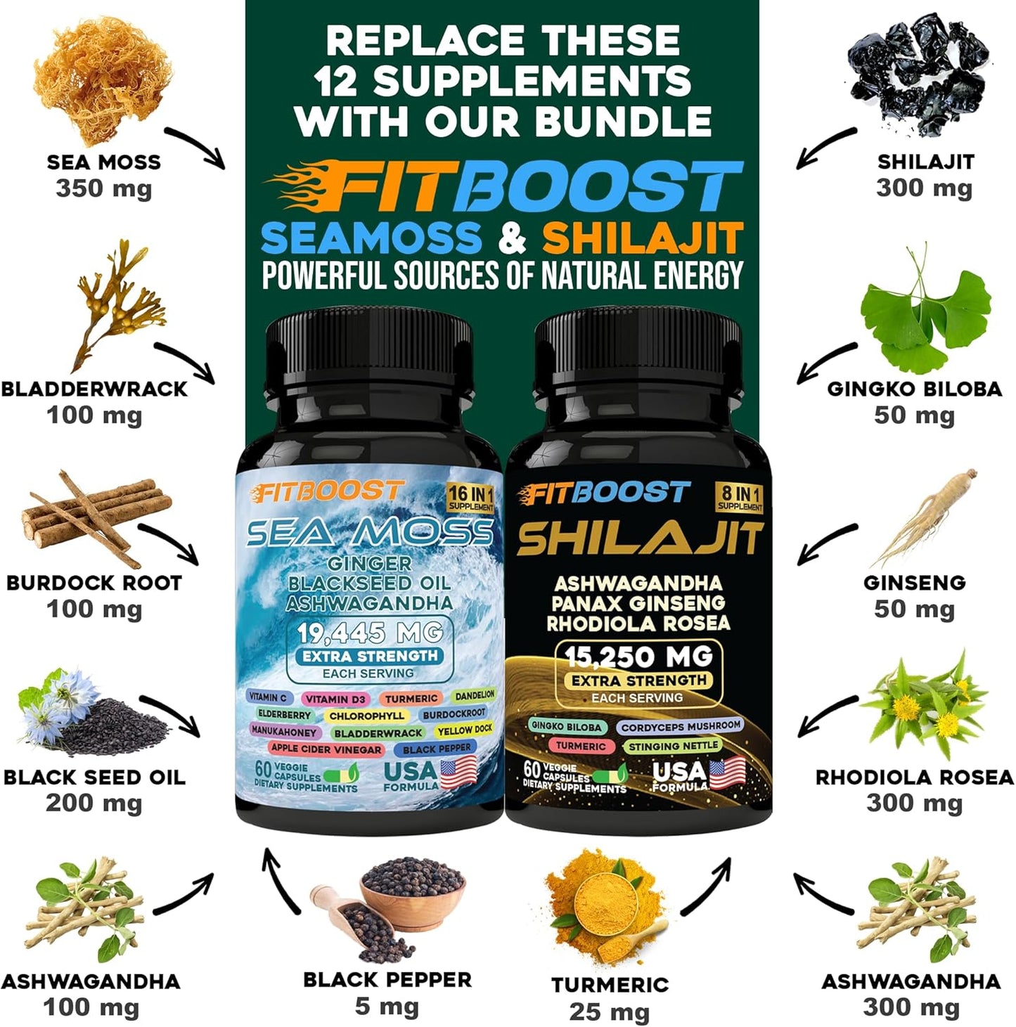 shilajit sea moss tongkat ali ashwagandha supplement bundle